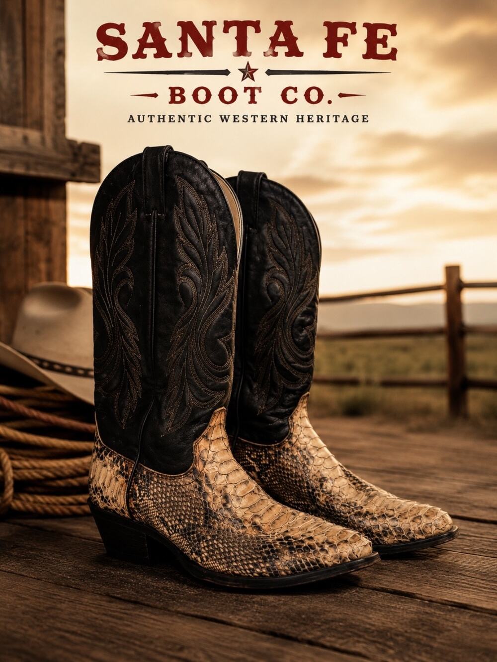 Santa Fe Boot Co Python Snakeskin Cowboy Boots Western Tall Boots 10D